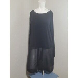 Eileen Fisher Medium silk tunic top blouse sheer stretch boat neck longsleeve